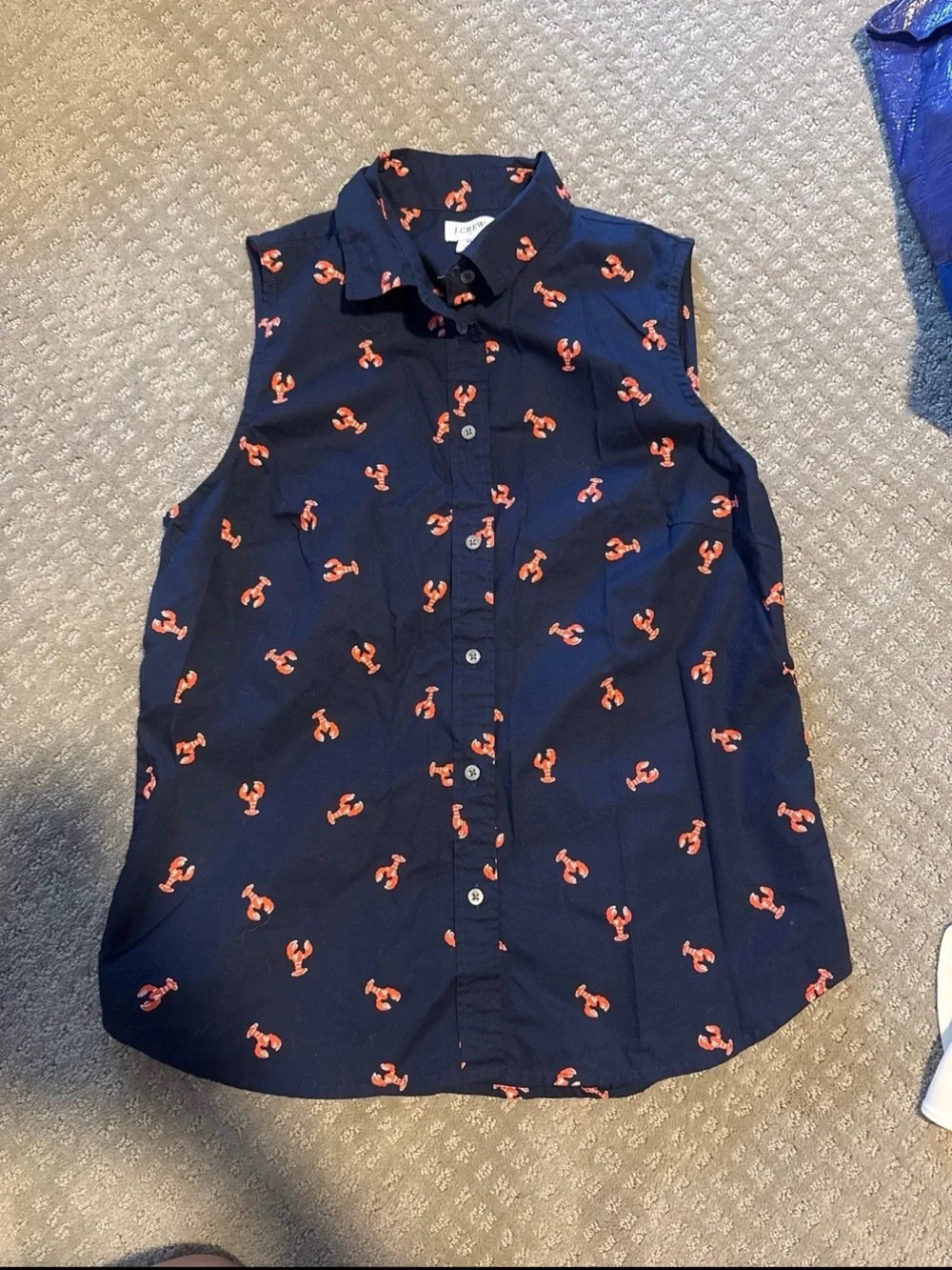 J. Crew Navy Shirt with Orange Lobster Motif